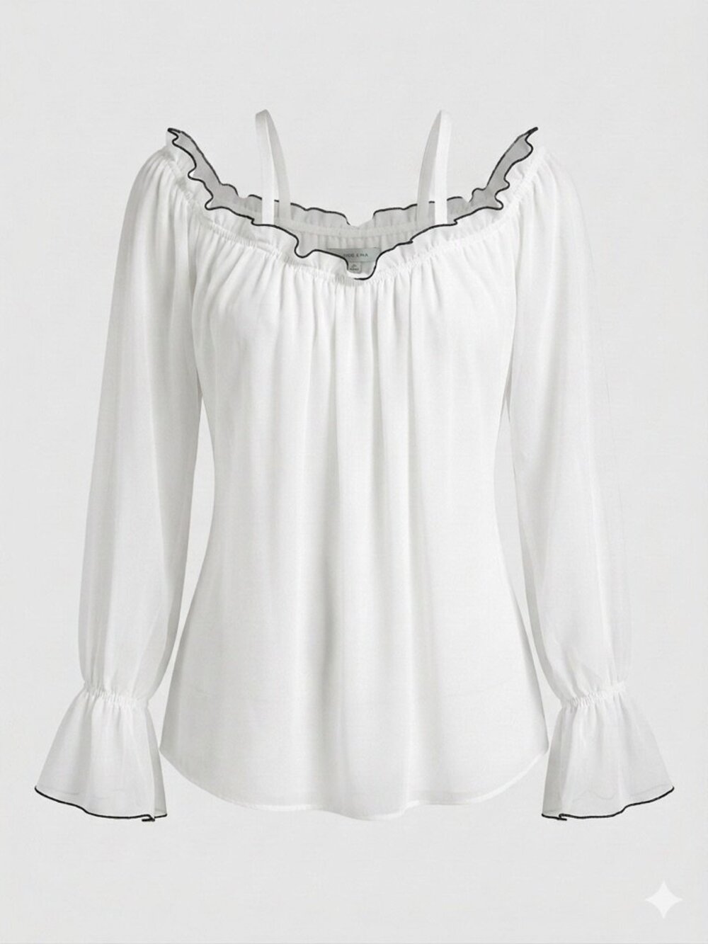 Ryegrass Ivory Off shoulder Blouse with Navy trim L